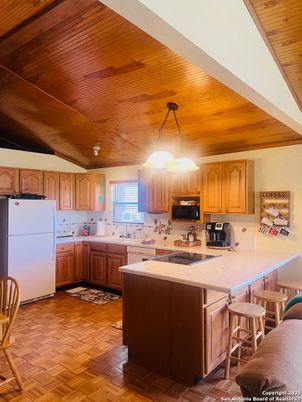 Interior, Kitchen, Pendant Lights, Wooden Ceilings, Wood Texture Flooring