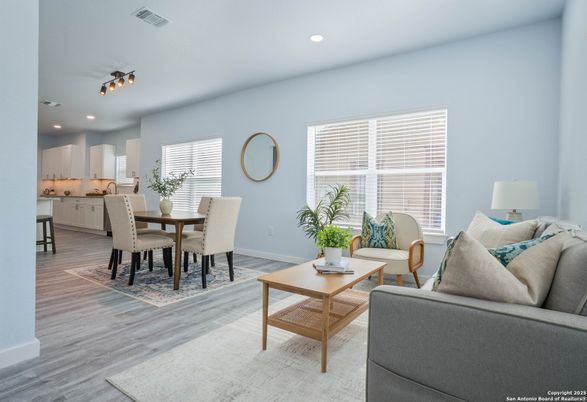 Dining room, Interior, Kitchen, Living room, Recessed Lighting, Wood Texture Flooring