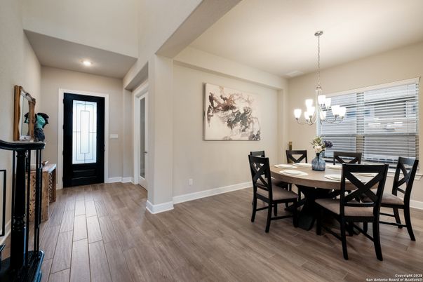 Chandelier, Dining room, Interior, Recessed Lighting, Wood Texture Flooring
