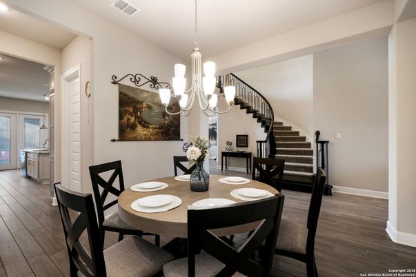 Chandelier, Dining room, Interior, Wood Texture Flooring