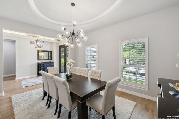 Dining room, Interior, Pendant Lights, Wood Texture Flooring