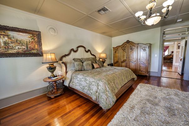 Bedroom, Chandelier, Interior, Wood Texture Flooring