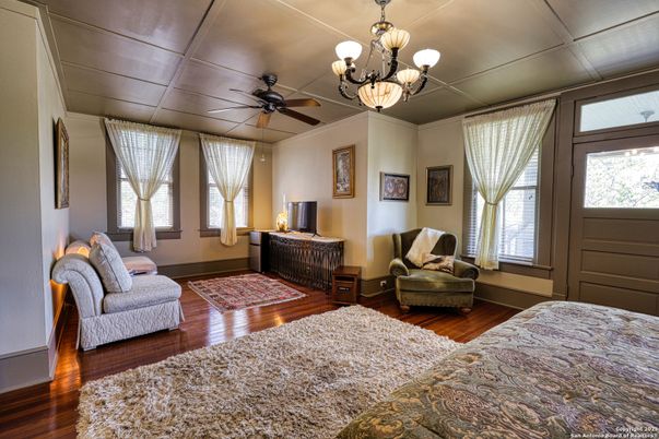 Bedroom, Chandelier, Interior, Wood Texture Flooring