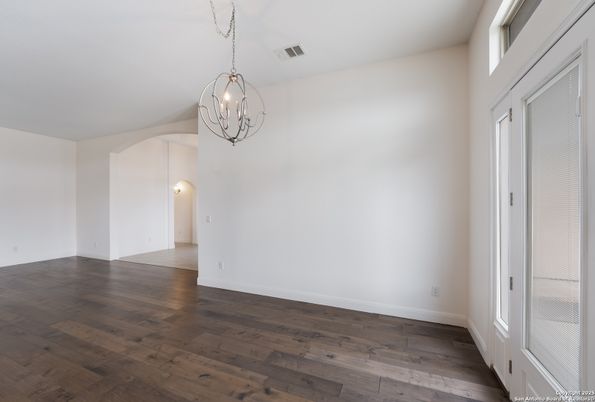 Chandelier, Empty room, Interior, Pendant Lights, Wood Texture Flooring