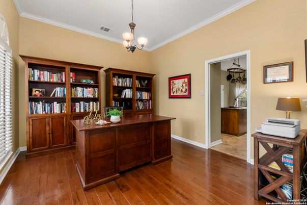 Chandelier, Home Office, Interior, Pendant Lights, Wood Texture Flooring