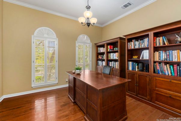 Chandelier, Home Office, Interior, Pendant Lights, Wood Texture Flooring