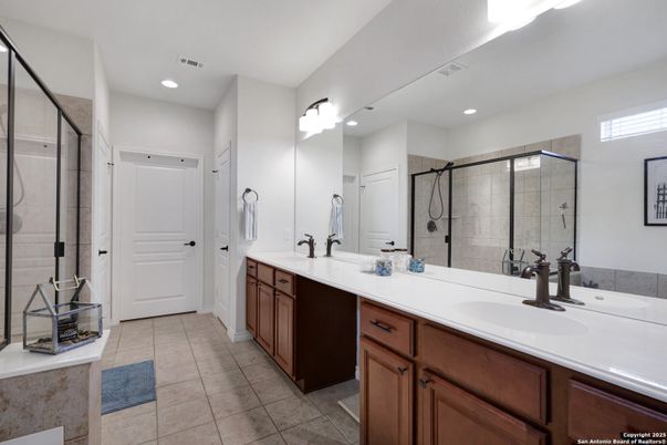Bathroom, Dual Sink Vanities, Glass Shower, Interior, Recessed Lighting