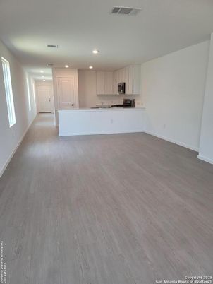 Empty room, Interior, Kitchen, Recessed Lighting, Wood Texture Flooring
