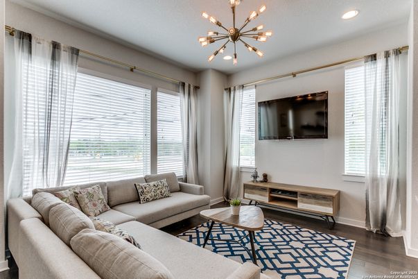Interior, Living room, Pendant Lights, Recessed Lighting, Wood Texture Flooring