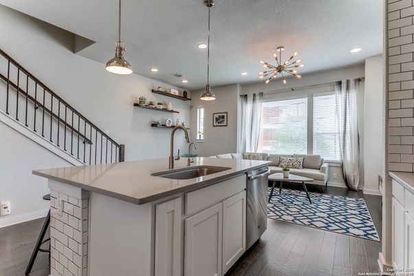 Interior, Kitchen, Living room, Pendant Lights, Recessed Lighting, Wood Texture Flooring