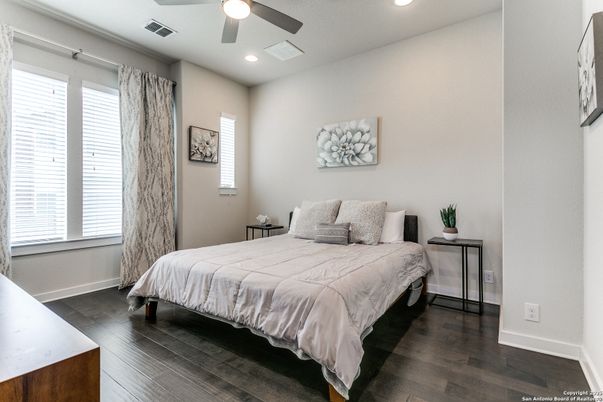 Bedroom, Interior, Recessed Lighting, Wood Texture Flooring