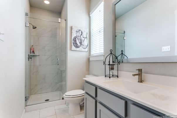 Bathroom, Glass Shower, Interior, Marble, Marble Walls, Recessed Lighting