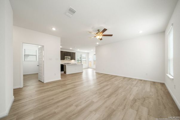 Empty room, Interior, Kitchen, Recessed Lighting, Wood Texture Flooring