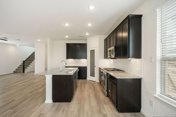 Interior, Kitchen, Recessed Lighting, Wood Texture Flooring
