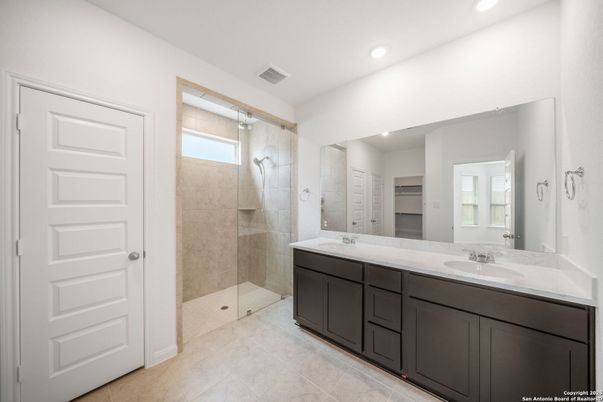 Bathroom, Dual Sink Vanities, Glass Shower, Interior, Recessed Lighting
