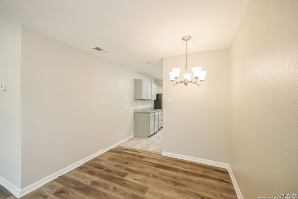 Chandelier, Empty room, Interior, Kitchen, Wood Texture Flooring