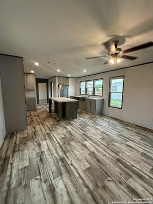 Empty room, Interior, Kitchen, Recessed Lighting, Wood Texture Flooring