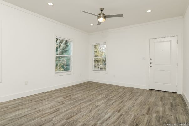 Empty room, Interior, Recessed Lighting, Wood Texture Flooring