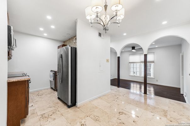 Chandelier, Empty room, Interior, Kitchen, Recessed Lighting