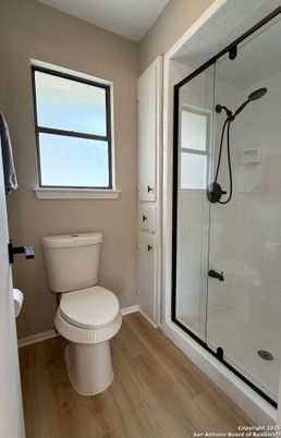 Bathroom, Glass Shower, Interior, Wood Texture Flooring