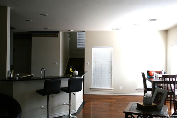 Dining room, Interior, Recessed Lighting, Wood Texture Flooring