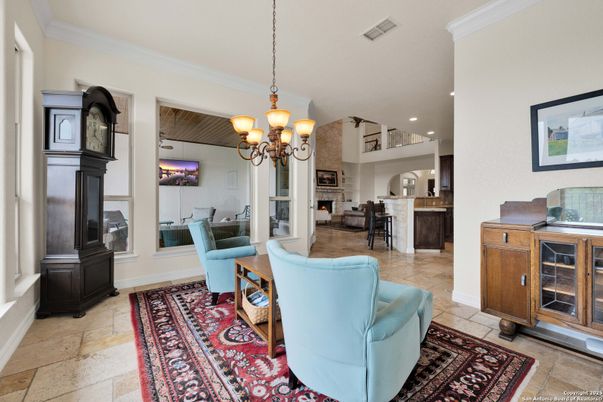 Chandelier, Dining room, Fireplace, Interior, Living room, Pendant Lights, Recessed Lighting