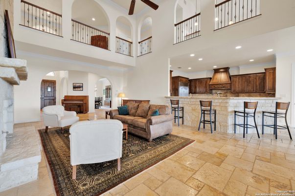 Fireplace, Interior, Kitchen, Living room, Recessed Lighting