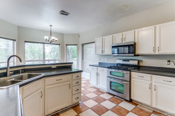 Chandelier, Interior, Kitchen, Stainless Steel Appliances