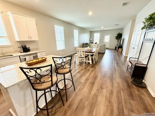 Dining room, Interior, Kitchen, Living room, Recessed Lighting, Wood Texture Flooring