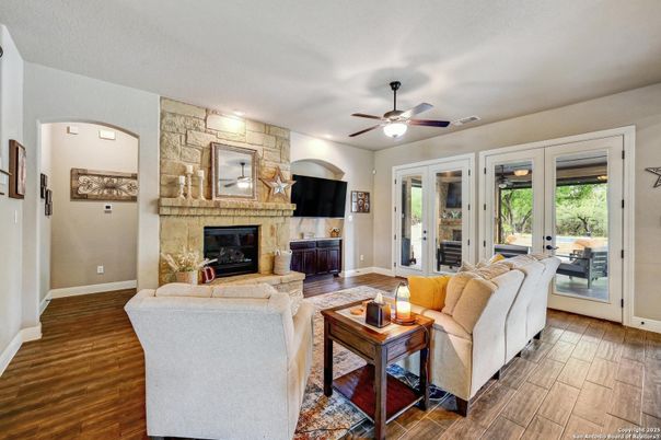 Fireplace, Interior, Living room, Stone Walls, Wood Texture Flooring