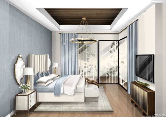 Bedroom, Interior, Pendant Lights, Wooden Ceilings, Wood Texture Flooring