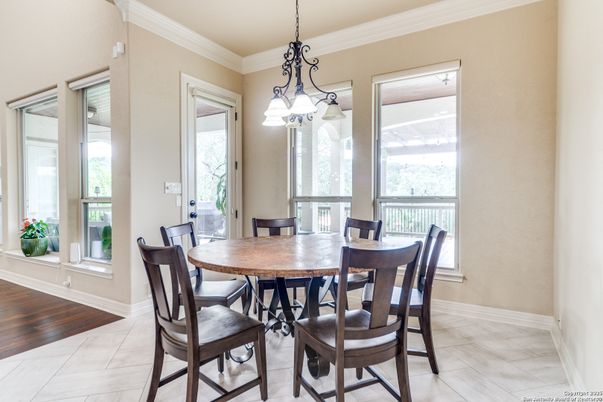 Dining room, Interior, Pendant Lights, Wood Texture Flooring