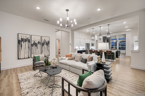 Dining room, Interior, Kitchen, Living room, Pendant Lights, Recessed Lighting, Stainless Steel Appliances, Wood Texture Flooring