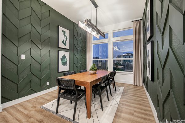 Dining room, Interior, Pendant Lights, Wood Texture Flooring
