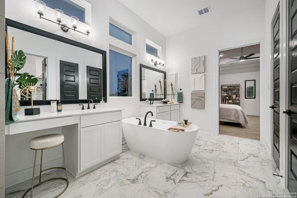Bathroom, Dual Sink Vanities, Free Standing Baths, Interior, Marble