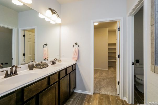 Bathroom, Dual Sink Vanities, Interior, Walk-in Closets, Wood Texture Flooring