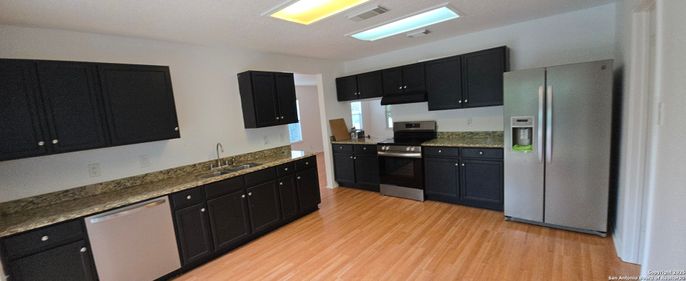 Interior, Kitchen, Stainless Steel Appliances, Wood Texture Flooring