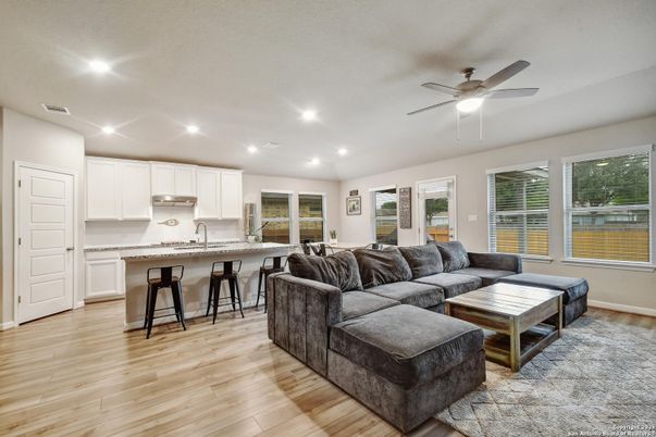 Interior, Kitchen, Living room, Recessed Lighting, Wood Texture Flooring