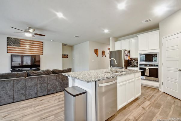 Interior, Kitchen, Living room, Recessed Lighting, Stainless Steel Appliances, Wood Texture Flooring