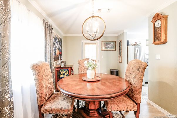 Dining room, Interior, Pendant Lights, Wood Texture Flooring