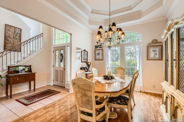 Chandelier, Dining room, Interior, Wood Texture Flooring
