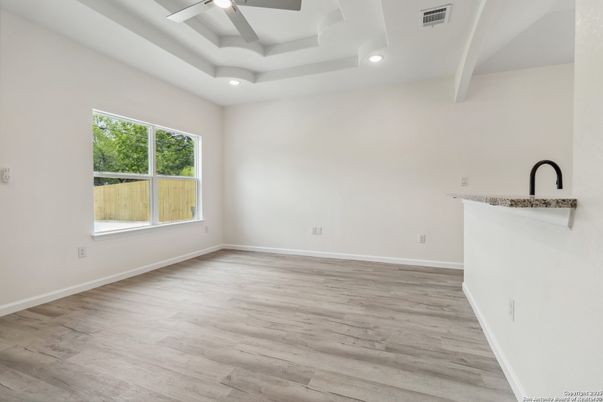 Empty room, Interior, Recessed Lighting, Wood Texture Flooring