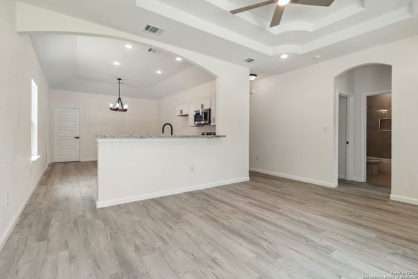 Interior, Kitchen, Pendant Lights, Recessed Lighting, Wood Texture Flooring