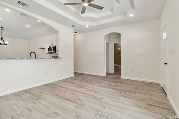 Empty room, Interior, Recessed Lighting, Wood Texture Flooring