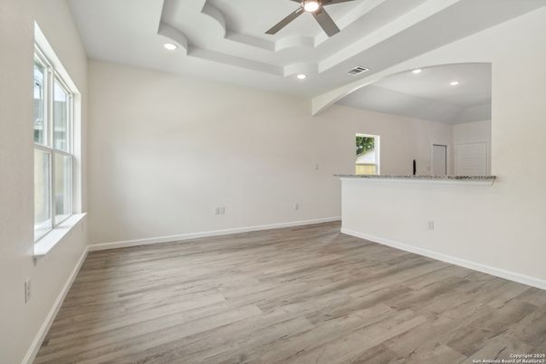 Empty room, Interior, Recessed Lighting, Wood Texture Flooring