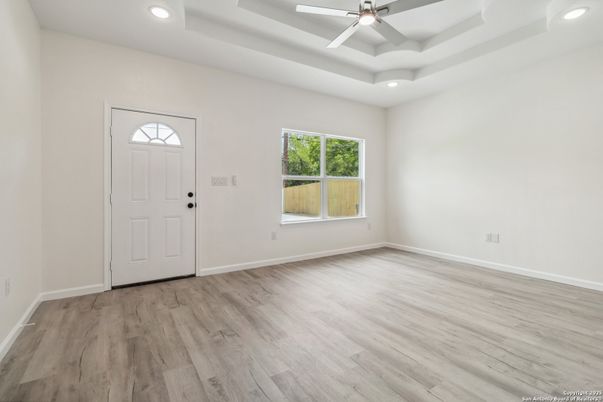 Empty room, Interior, Recessed Lighting, Wood Texture Flooring