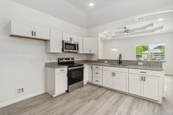 Interior, Kitchen, Recessed Lighting, Wood Texture Flooring