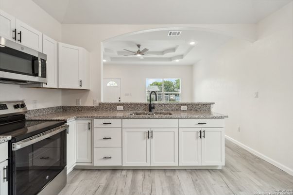 Interior, Kitchen, Recessed Lighting, Wood Texture Flooring
