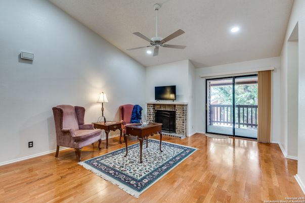 Fireplace, Interior, Recessed Lighting, Wood Texture Flooring