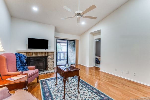 Fireplace, Home Office, Interior, Recessed Lighting, Wood Texture Flooring